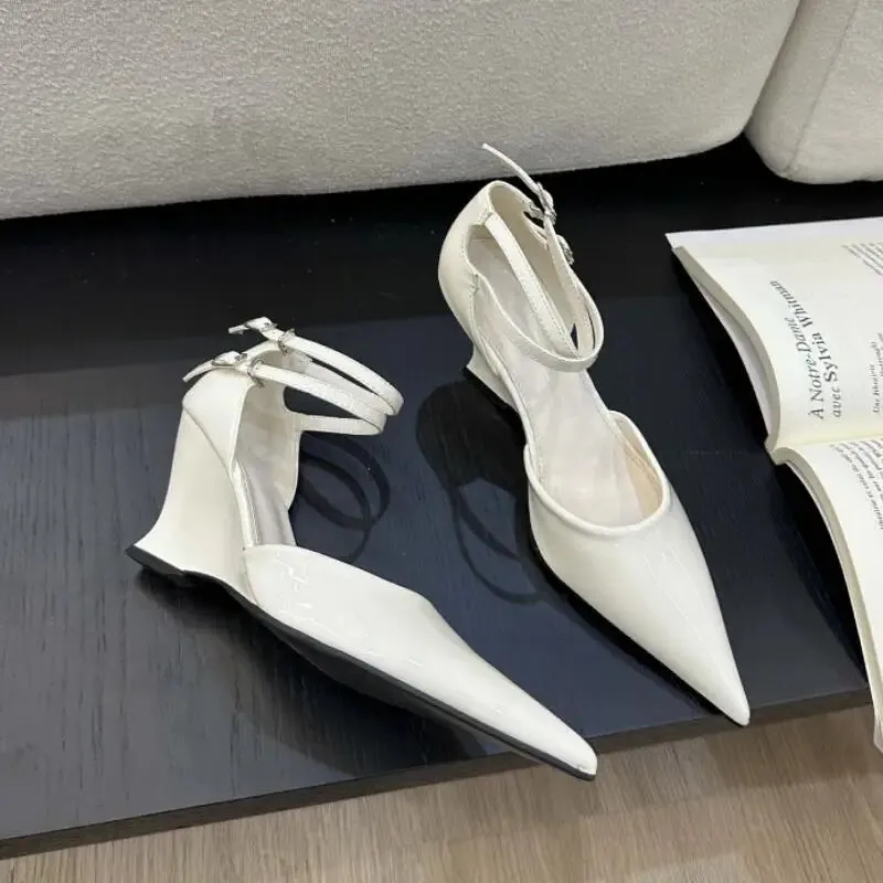 Advbridge  -  Sexy Pointed Toe Shallow Shoes High Heels Women 2024 New Buckle Strap Wedges Shoes Women Sexy Closed Toe Shoes