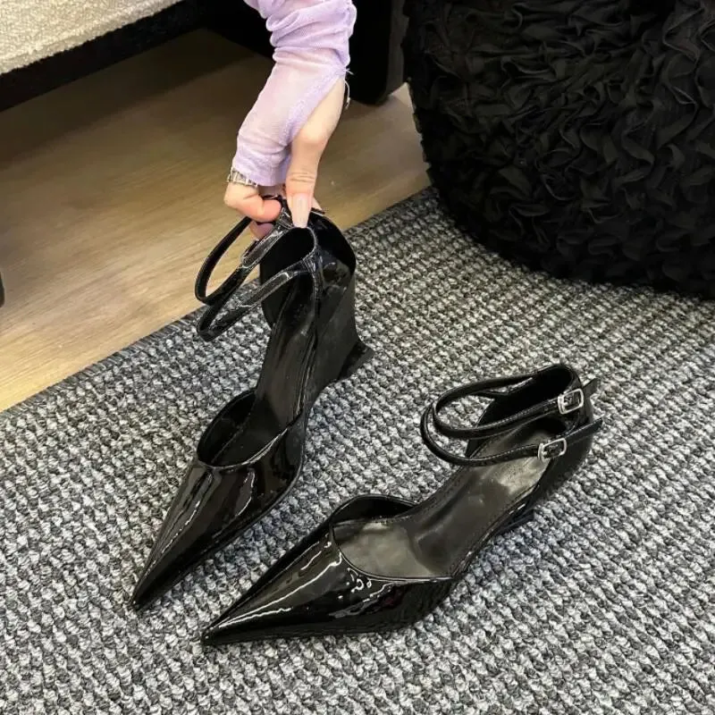 Advbridge  -  Sexy Pointed Toe Shallow Shoes High Heels Women 2024 New Buckle Strap Wedges Shoes Women Sexy Closed Toe Shoes