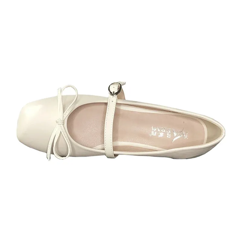 Advbridge  Women Flats with Bowknot Mary Jane Basic Simple Style Square Head Beige White Flat Shoes Women All Match Mocasines Mujer 42 43