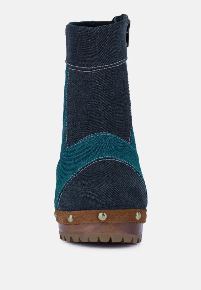 AGUAR Blue Denim Patchwork Ankle Boots