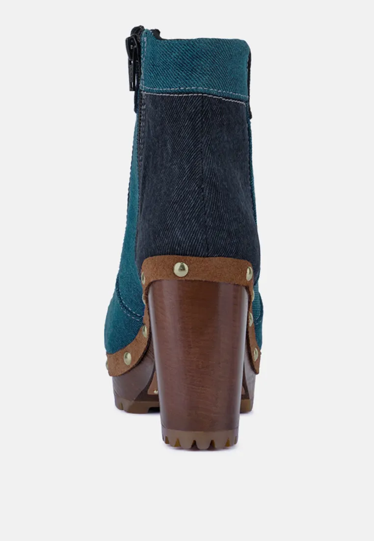 AGUAR Blue Denim Patchwork Ankle Boots