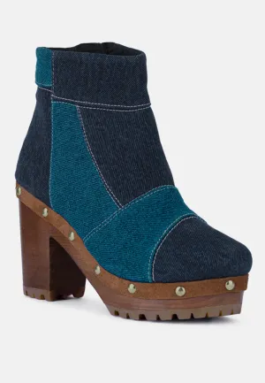 AGUAR Blue Denim Patchwork Ankle Boots