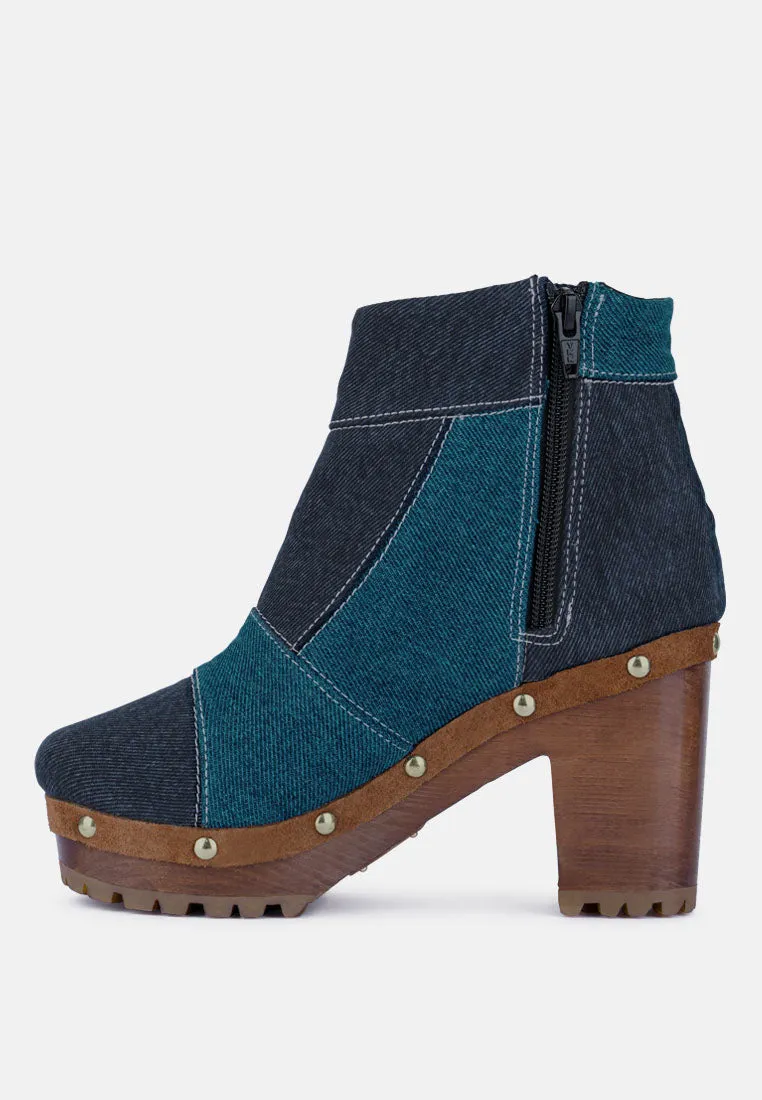 AGUAR Blue Denim Patchwork Ankle Boots