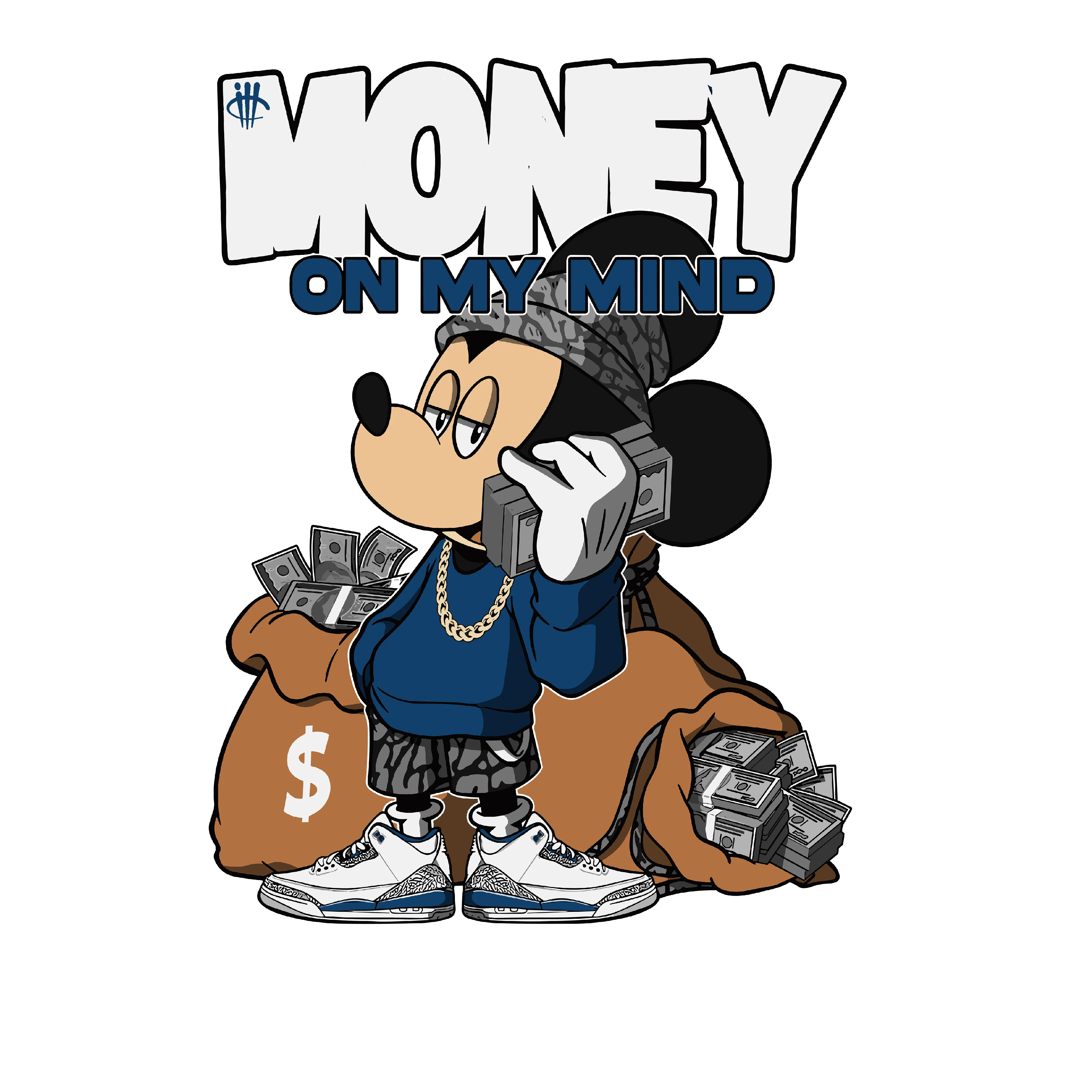 AIR JORDAN 3 “WHITE NAVY”| ILLCURRENCY White T-Shirt (money on my mind)