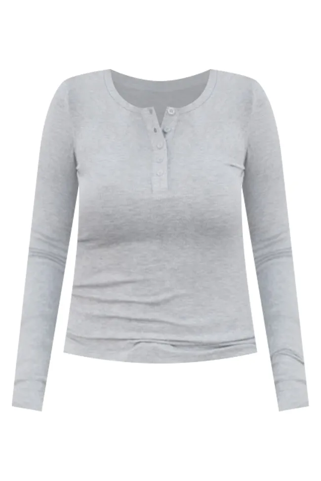 All The Better Grey Ribbed Knit Henley Long Sleeve Tee