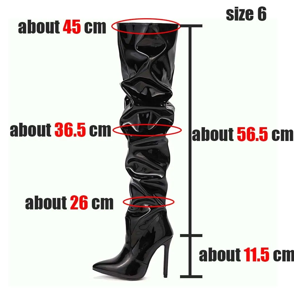 Amozae--Christmas Gift  New Shoes Mature Black Women Over The Knee Boots Pleated Pu Patent Leather Thin High Heels Female Thigh Boots