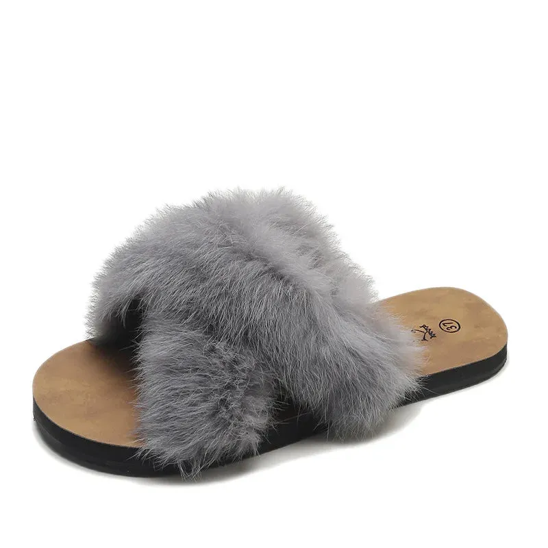 AMOZAE-- Fashion Fur Slides for Women