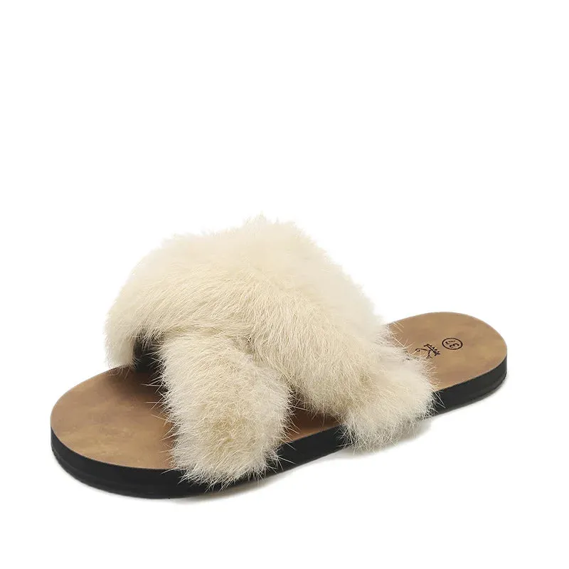 AMOZAE-- Fashion Fur Slides for Women