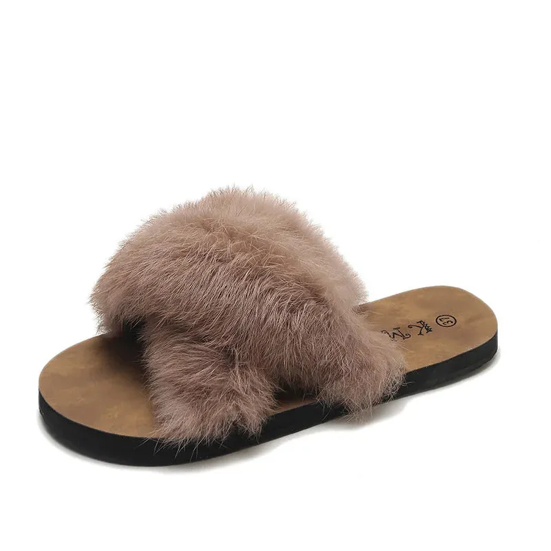 AMOZAE-- Fashion Fur Slides for Women