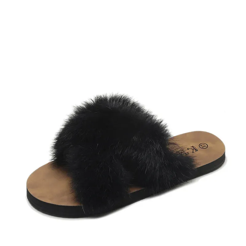 AMOZAE-- Fashion Fur Slides for Women