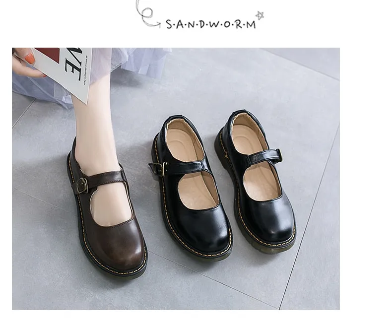 Amozae Japanese School Students Uniform Shoes Uwabaki JK Round Toe Buckle Trap Women Girls Lolita Cosplay shoes sweet lolita shoes