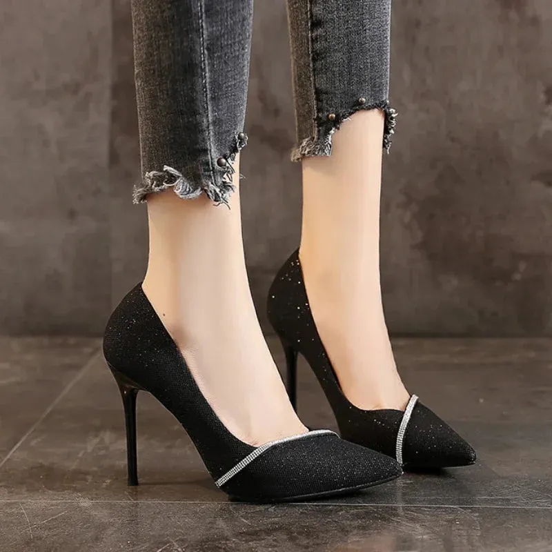 Amozae-NEW Black High Heels Women's New Thin Heel Hollow Pointed Single Shoes Sexy Baotou Woman Fashion High-heeled Shoes