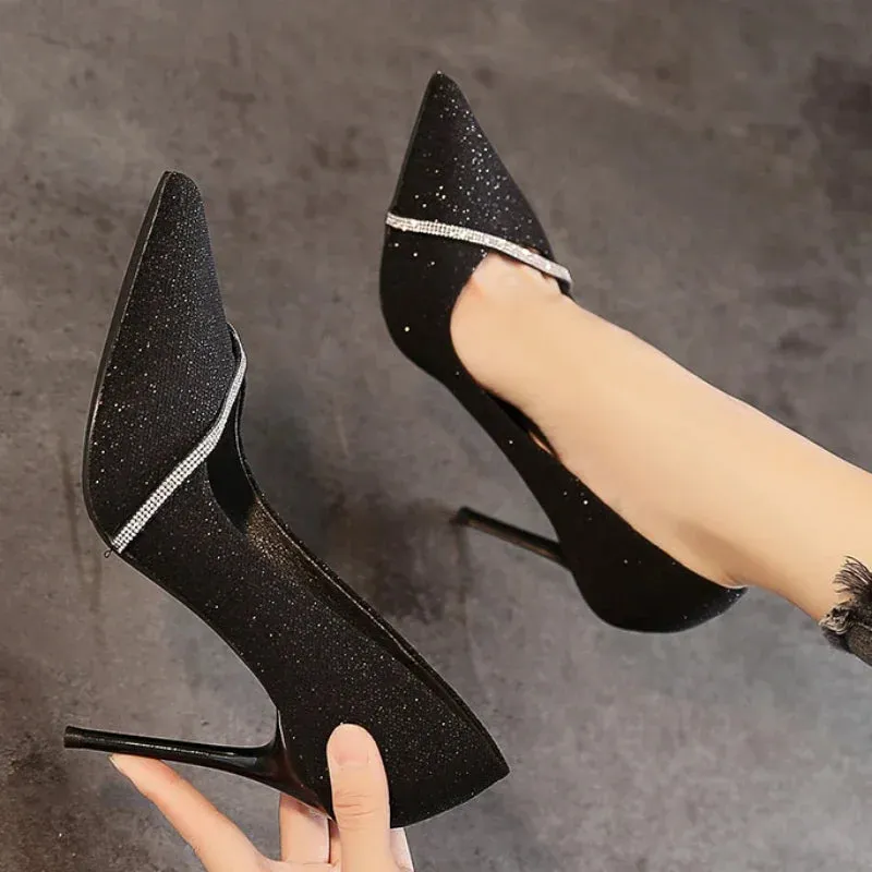 Amozae-NEW Black High Heels Women's New Thin Heel Hollow Pointed Single Shoes Sexy Baotou Woman Fashion High-heeled Shoes