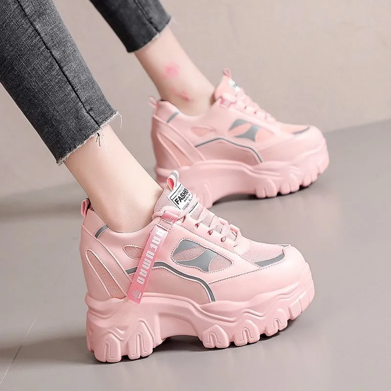 Amozae- Woman Fashion Summer Chunky Heel Internal Increase Sneaker Flats  Popular Brand New For Women Lace Up Comfortable Shoes