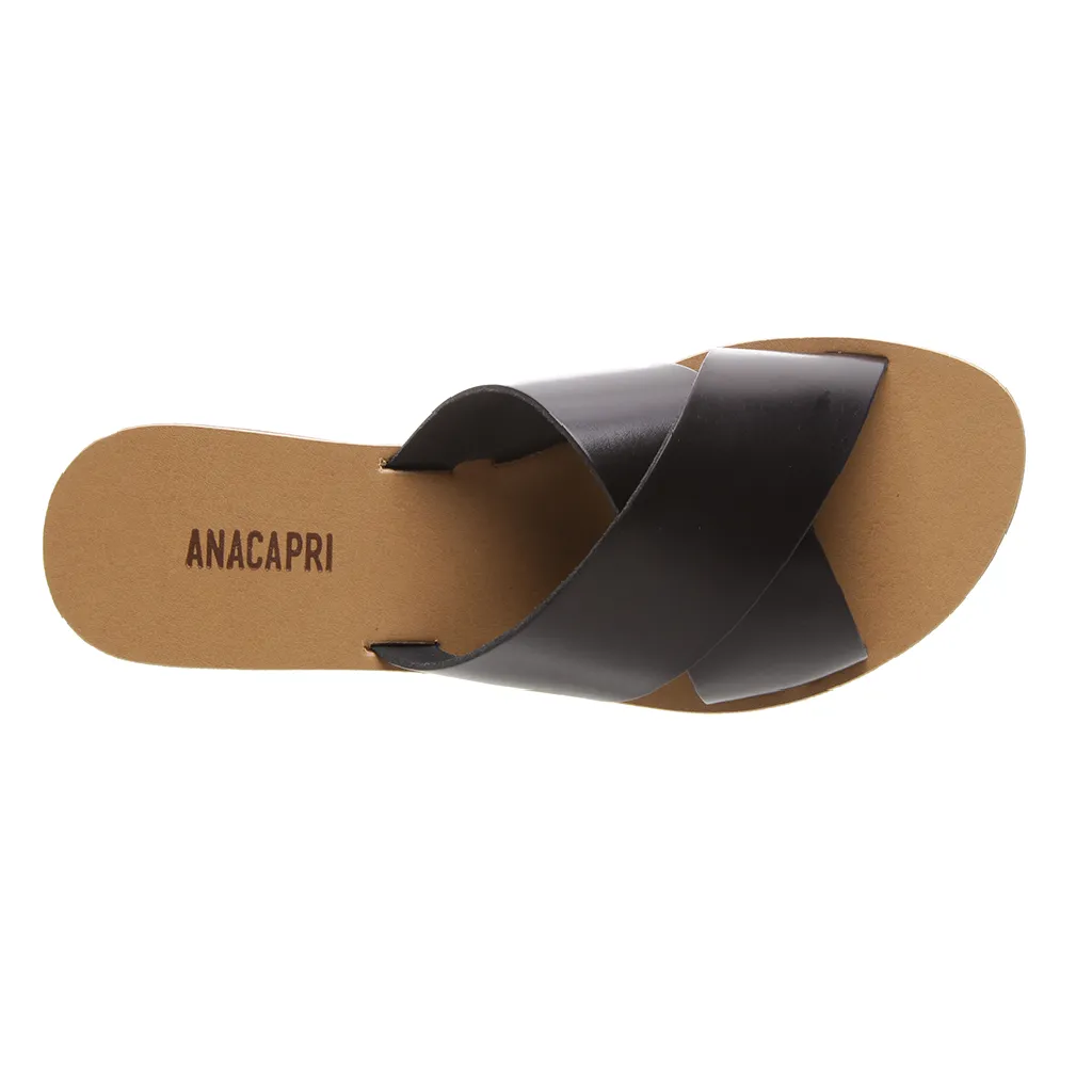 Anacapri - Leather Cross Slides - Black