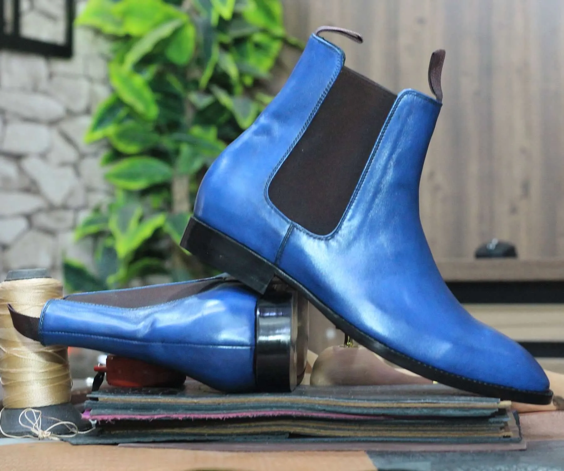 Ankle High Handmade Blue Chelssea Leather Boot, Men's Boot, Classic Boot