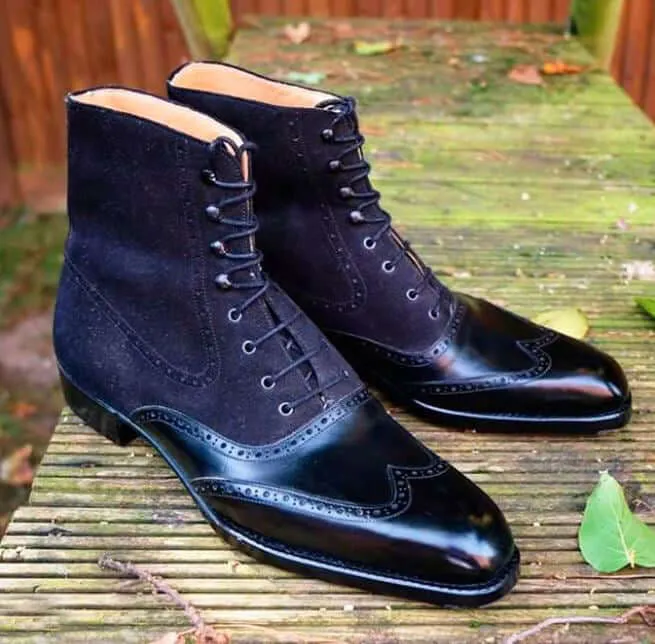 Ankle High Navy Blue Wing Tip Leather Suede Boot