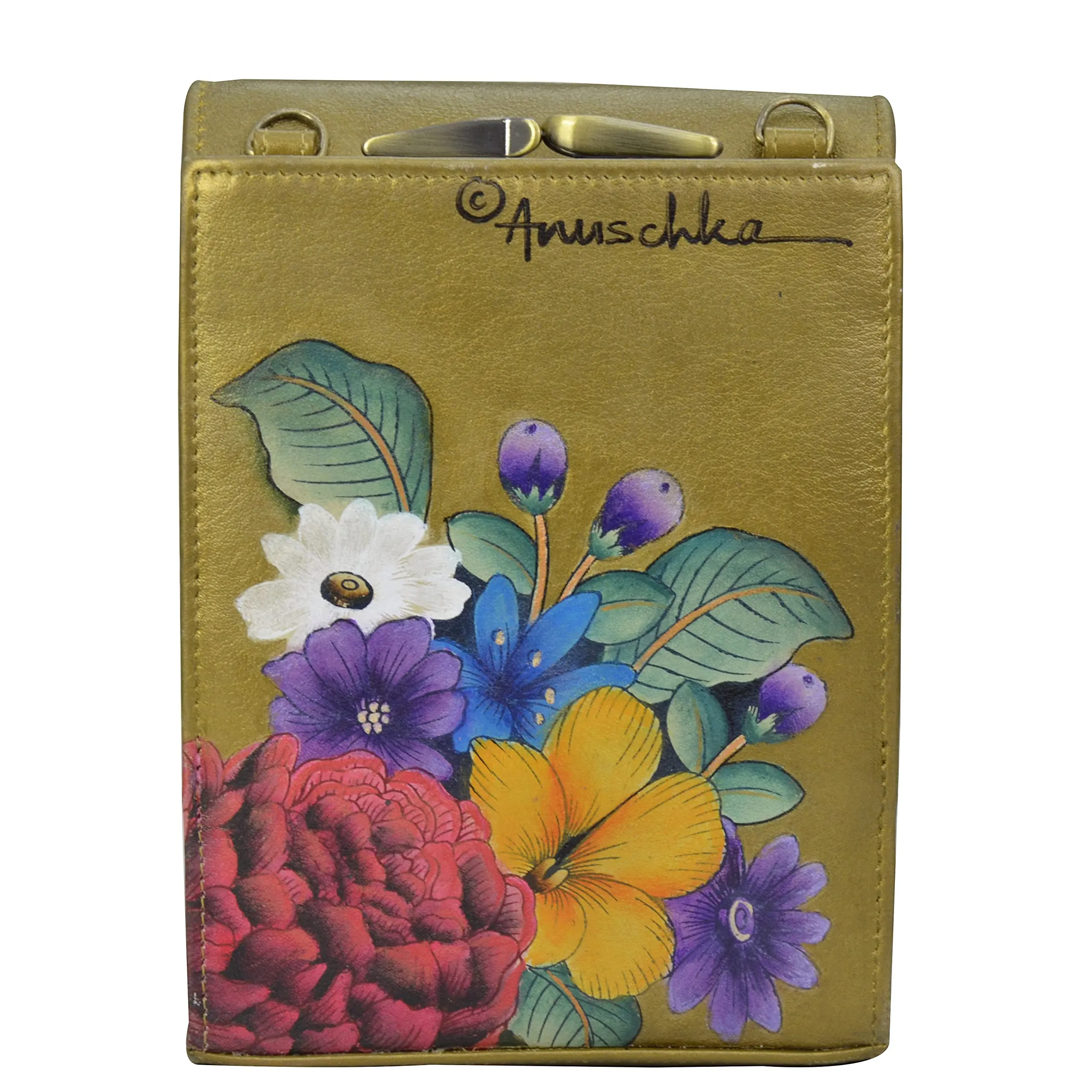 Anuschka Women's Hand Painted Genuine Leather Triple Compartment Crossbody Organiser - Dreamy Floral