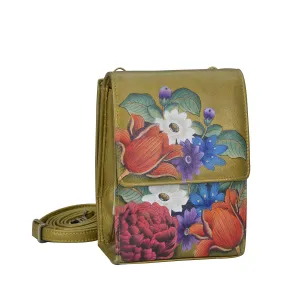 Anuschka Women's Hand Painted Genuine Leather Triple Compartment Crossbody Organiser - Dreamy Floral