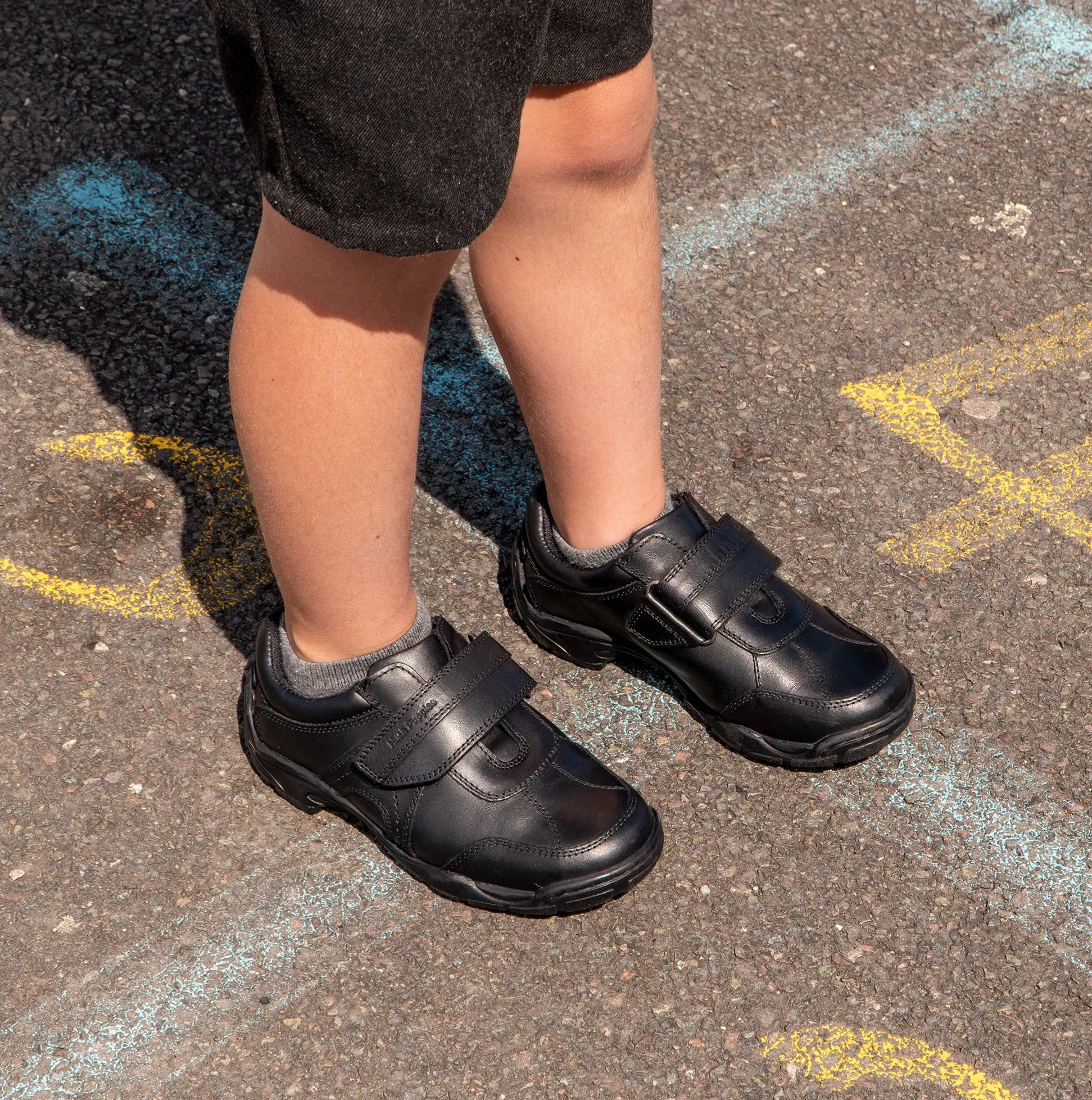 ARLO Boys Leather Touch Fasten Shoes Black