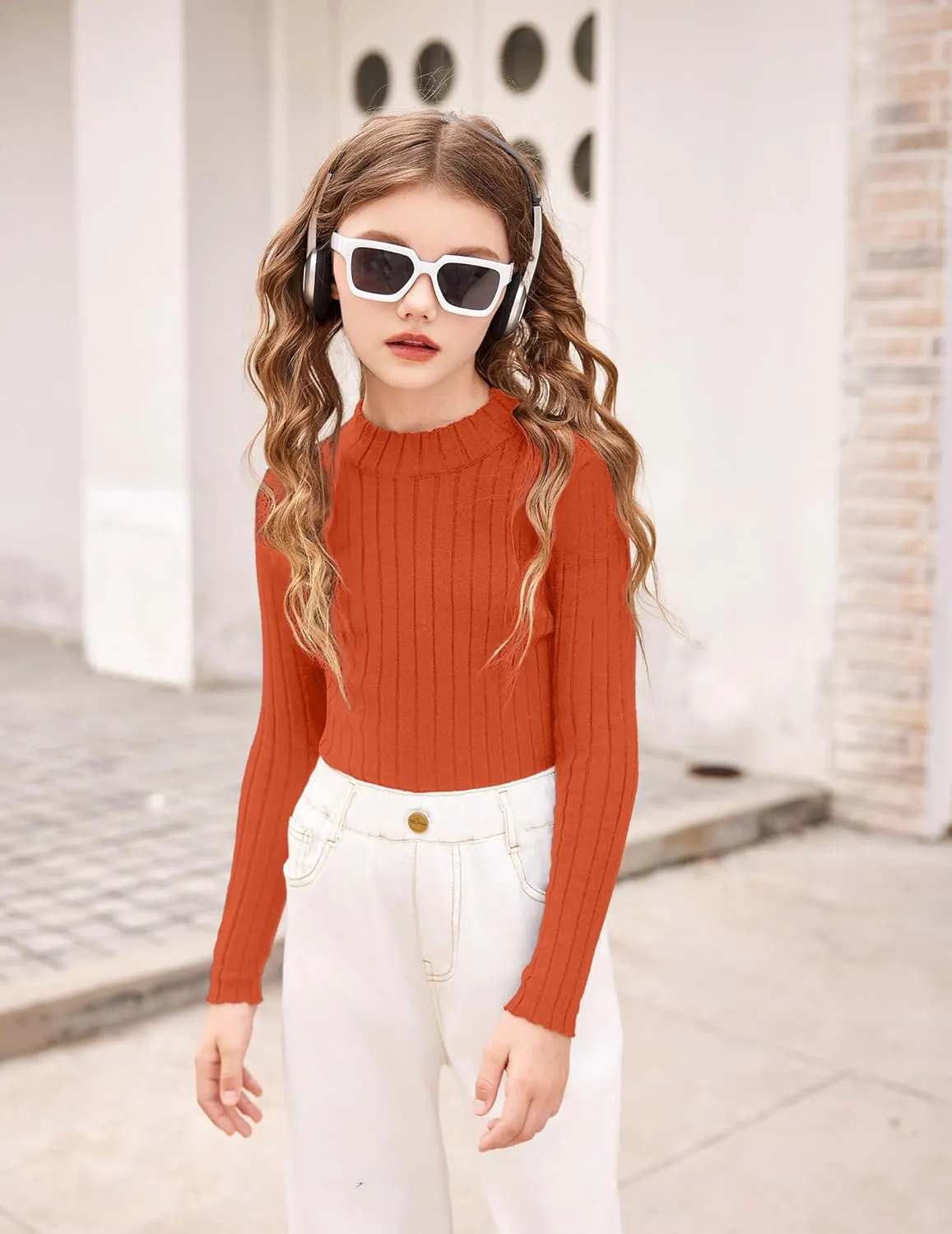 Arshiner Girls Shirts Half Turtleneck Long Sleeve Knitted Tops