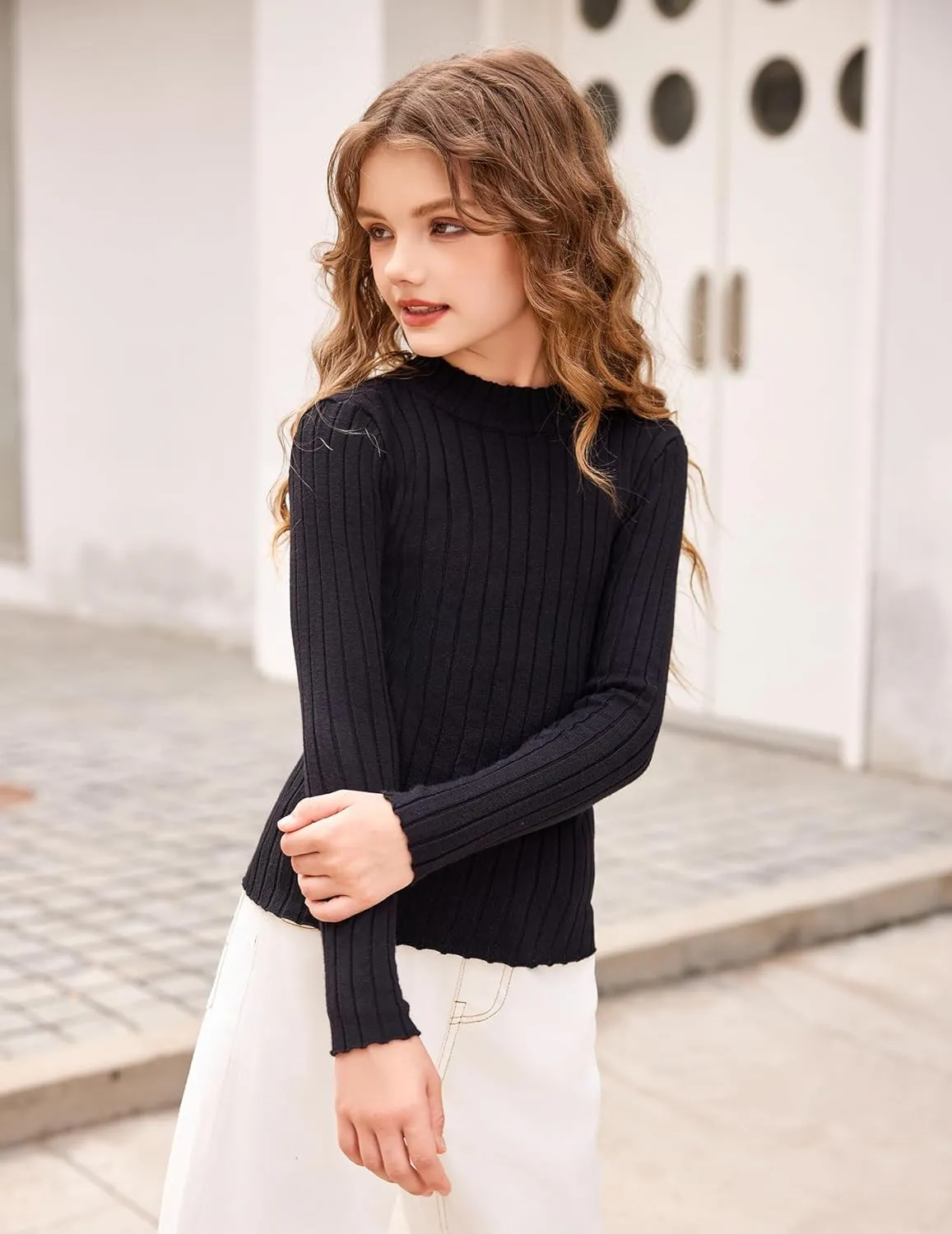 Arshiner Girls Shirts Half Turtleneck Long Sleeve Knitted Tops