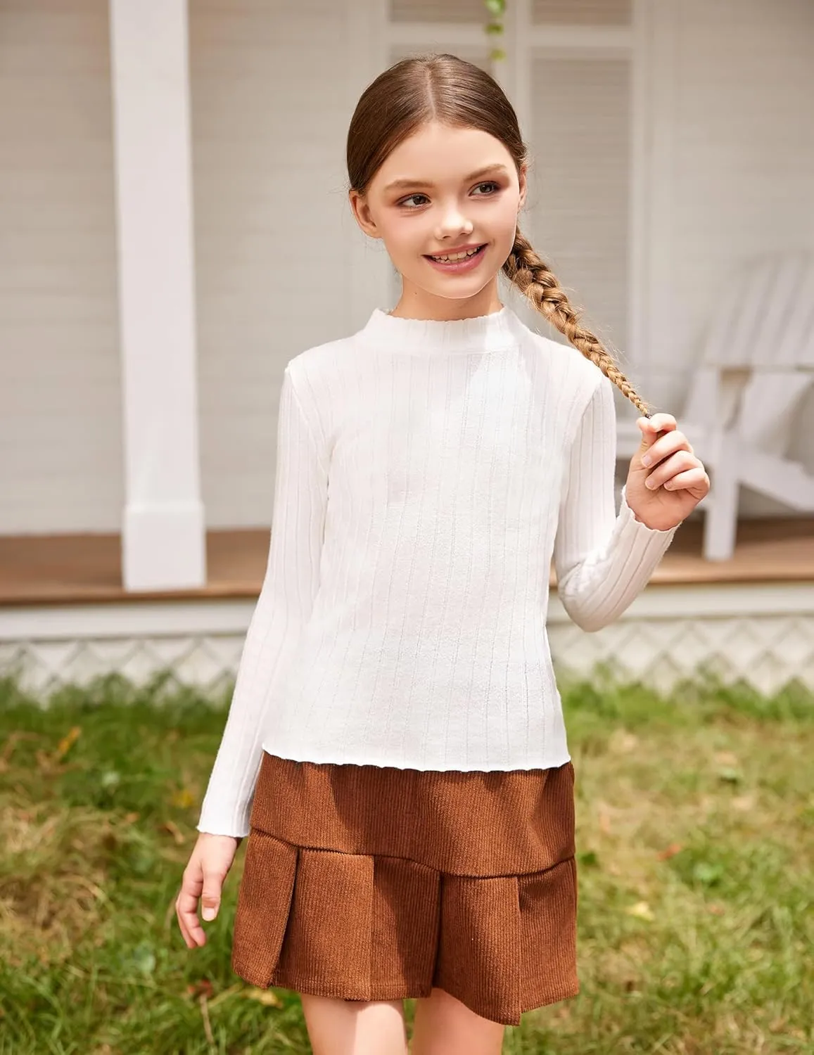 Arshiner Girls Shirts Half Turtleneck Long Sleeve Knitted Tops