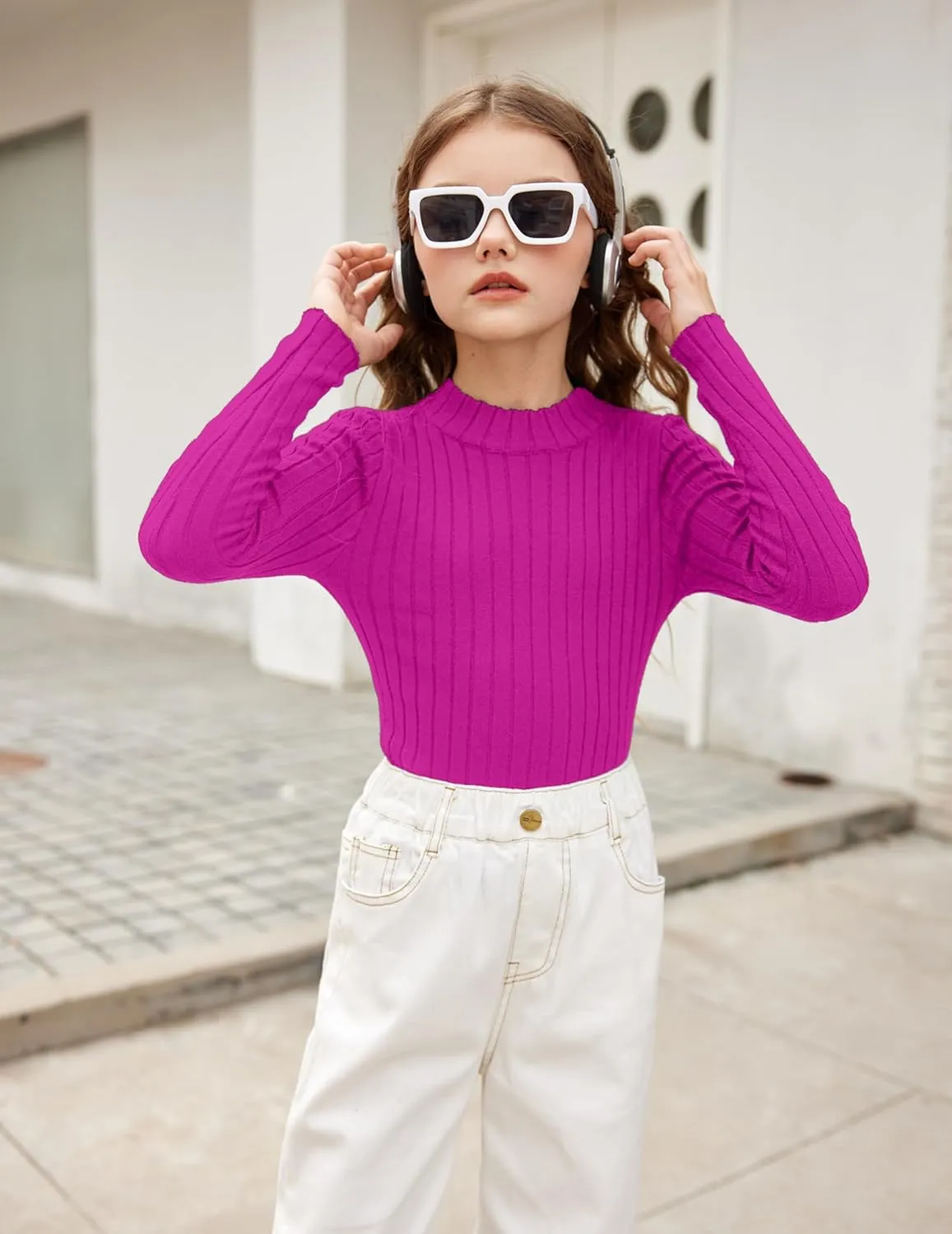 Arshiner Girls Shirts Half Turtleneck Long Sleeve Knitted Tops