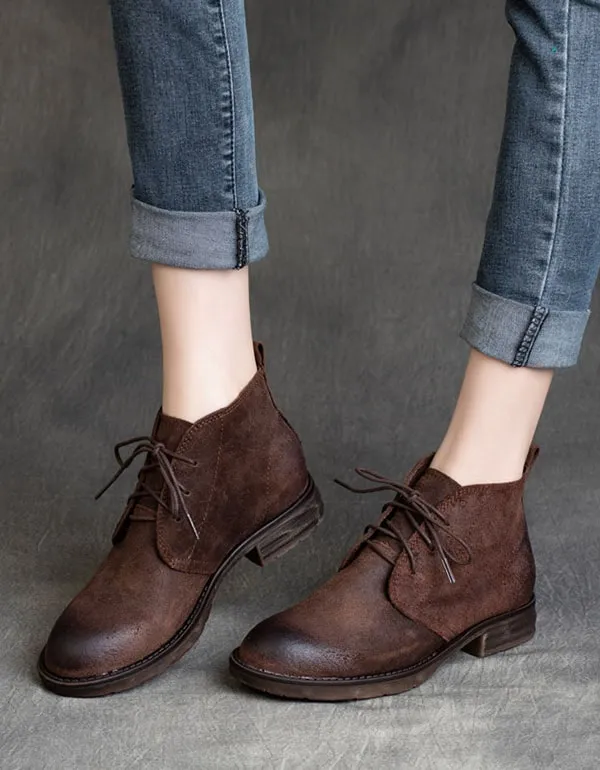 Autumn Handmade Retro Lace-up Suede Ankle Boots