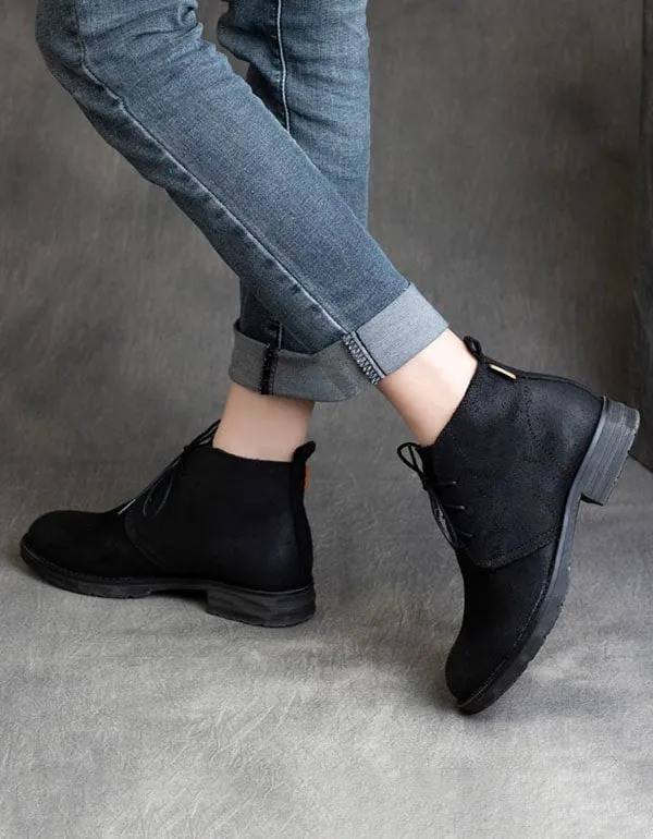 Autumn Handmade Retro Lace-up Suede Ankle Boots