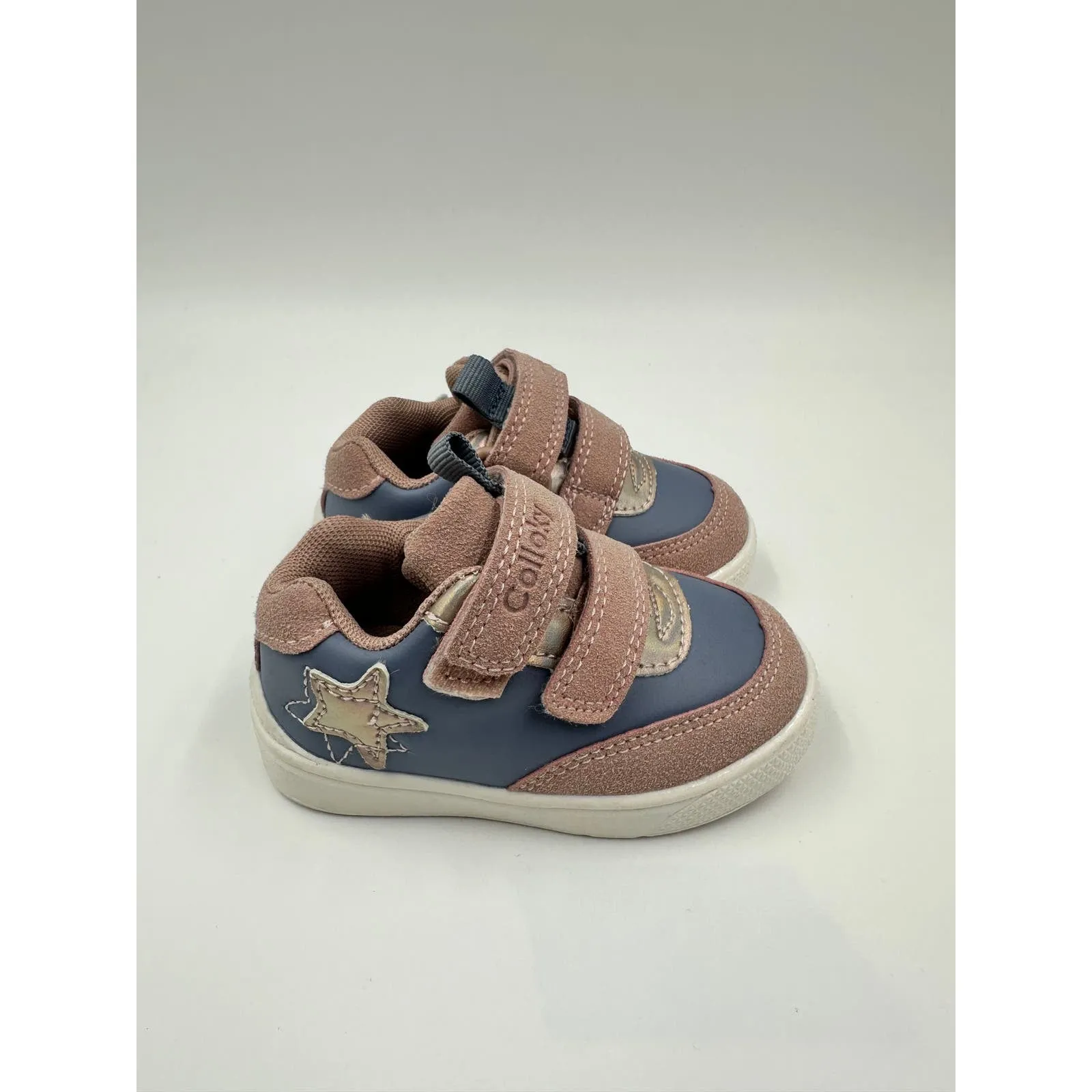 Baby Size 4 Pink and Purple Strap Sneakers with Suede Trim