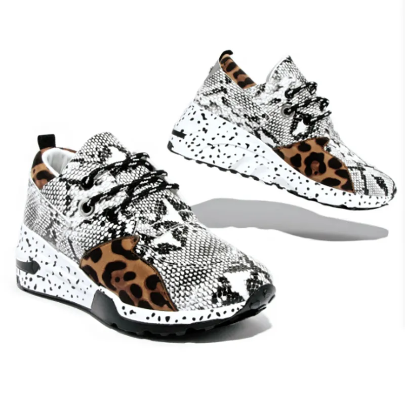 Back to school outfits Sonicelife  Sneakers Women Shoes 2024 Lace-Up Platform Sports Shoes For Ladies Leopard Faux Fur Running Wedges Footwear Zapatillas Mujer