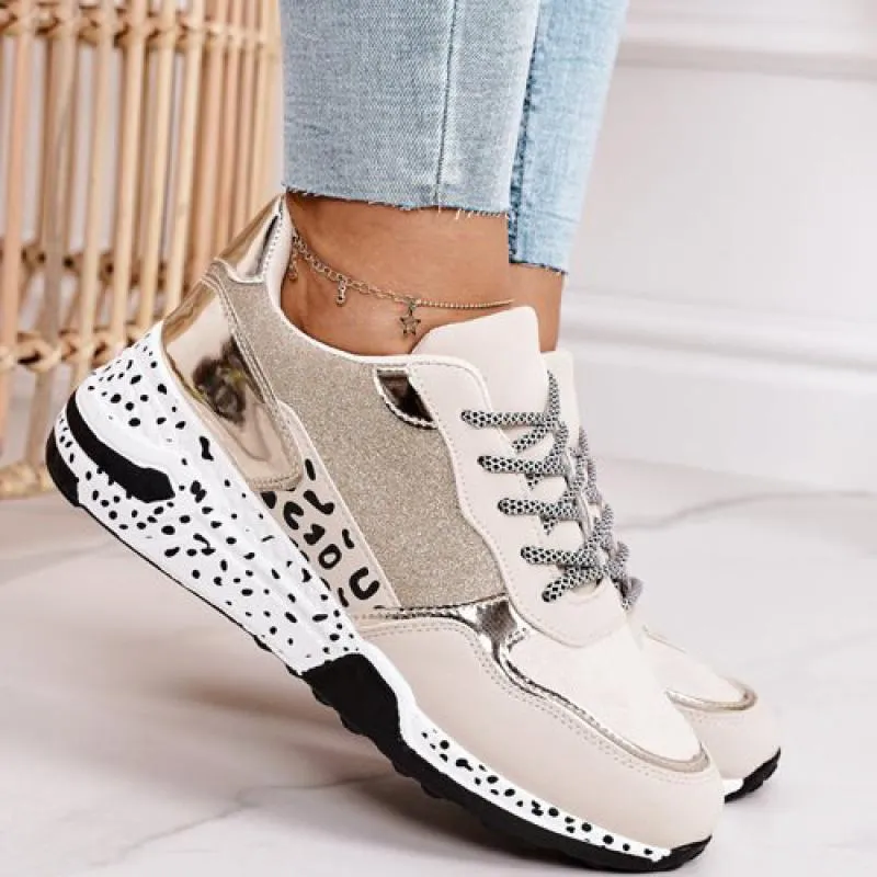 Back to school outfits Sonicelife  Sneakers Women Shoes 2024 Lace-Up Platform Sports Shoes For Ladies Leopard Faux Fur Running Wedges Footwear Zapatillas Mujer