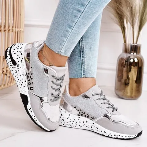 Back to school outfits Sonicelife  Sneakers Women Shoes 2024 Lace-Up Platform Sports Shoes For Ladies Leopard Faux Fur Running Wedges Footwear Zapatillas Mujer