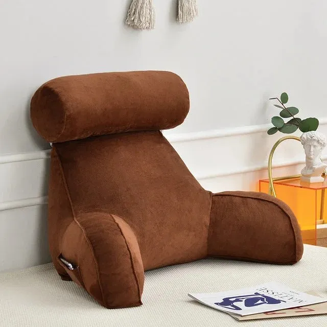 Backrest Pillow With Arms & Adjustable Headrest - Back Cushion With Detachable Neck Pillow Bed Reading Rest Backrest Chair Car Seat Sofa Waist Pad