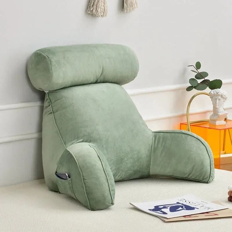 Backrest Pillow With Arms & Adjustable Headrest - Back Cushion With Detachable Neck Pillow Bed Reading Rest Backrest Chair Car Seat Sofa Waist Pad