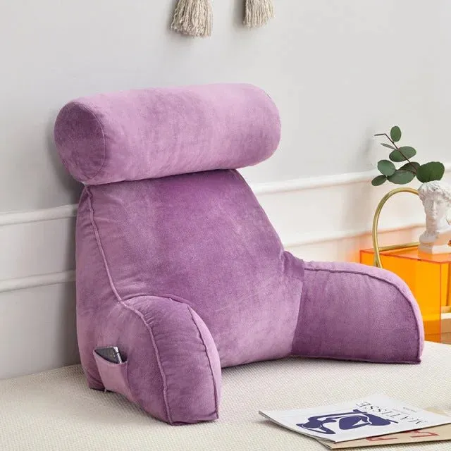 Backrest Pillow With Arms & Adjustable Headrest - Back Cushion With Detachable Neck Pillow Bed Reading Rest Backrest Chair Car Seat Sofa Waist Pad