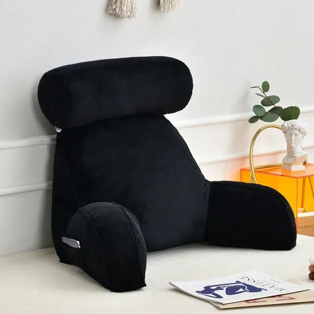 Backrest Pillow With Arms & Adjustable Headrest - Back Cushion With Detachable Neck Pillow Bed Reading Rest Backrest Chair Car Seat Sofa Waist Pad