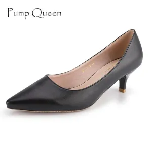 Basic Black Heels Women Pumps New Office Shoes for Woman Real Leather Insole Low Heel Blue Red Nude Color Size 41