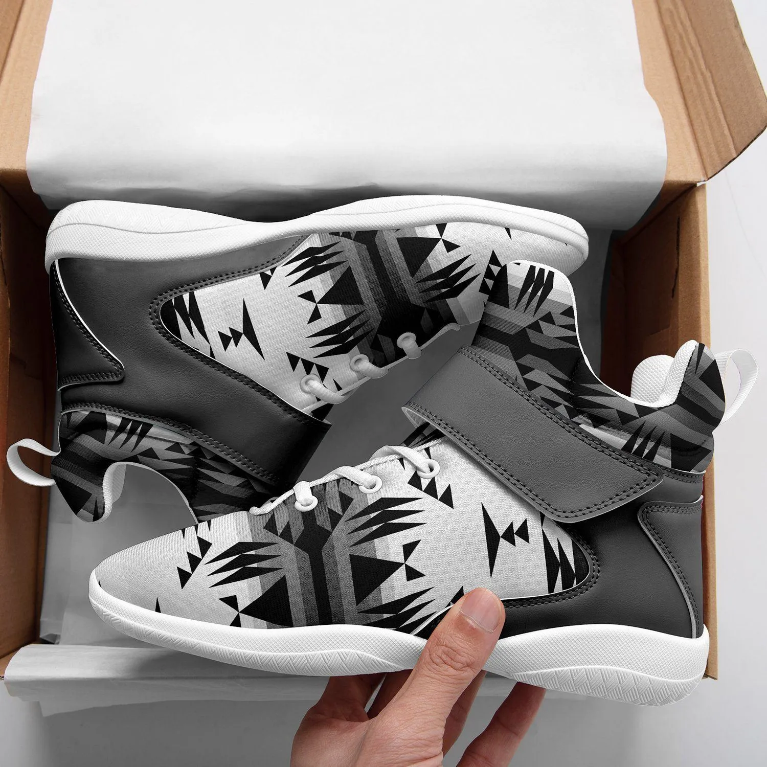 Between the Mountains White and Black Ipottaa Basketball / Sport High Top Shoes - White Sole