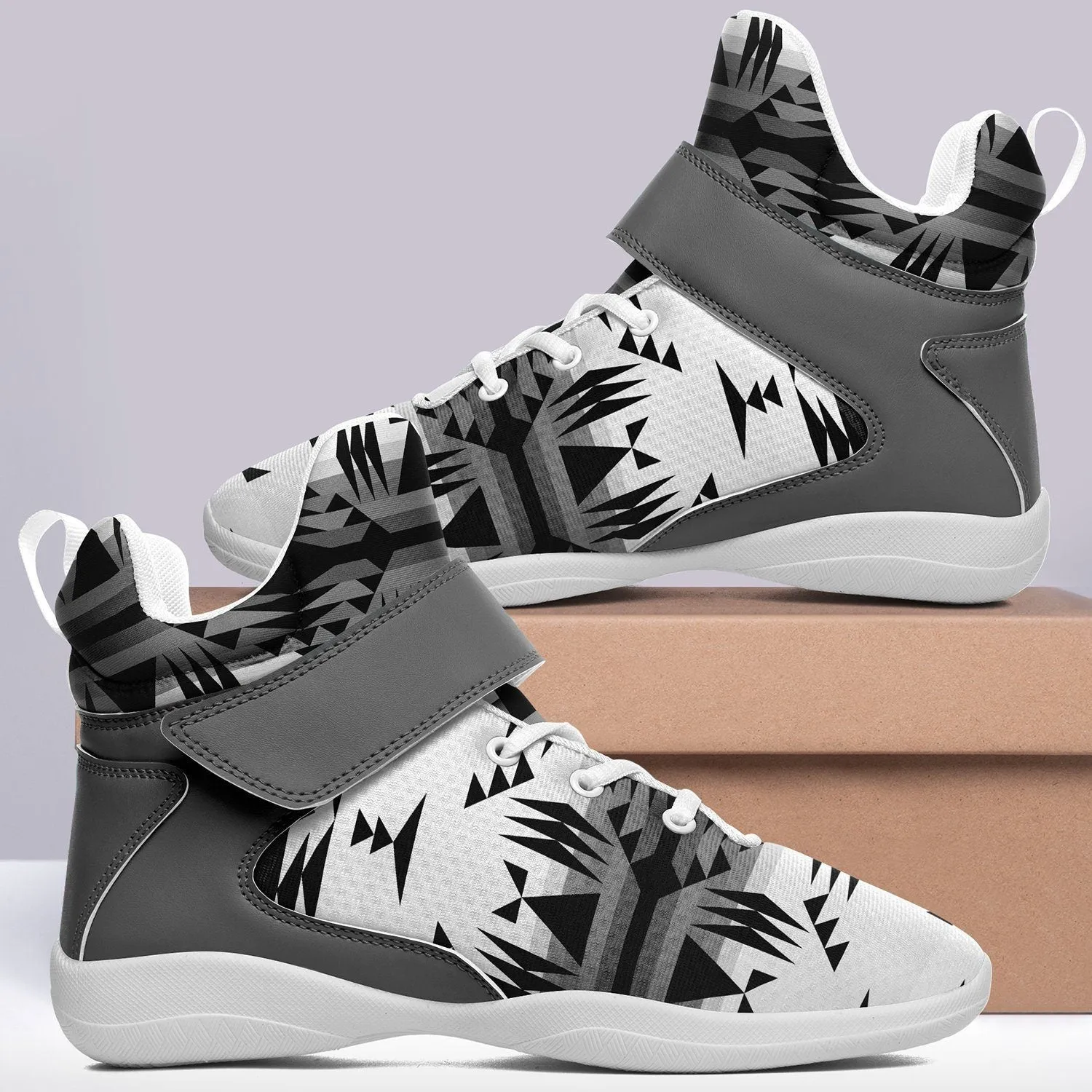 Between the Mountains White and Black Ipottaa Basketball / Sport High Top Shoes - White Sole