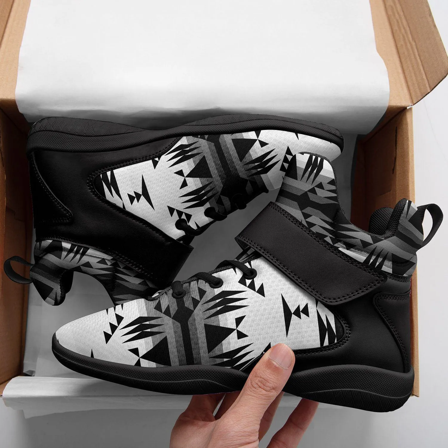 Between the Mountains White and Black Kid's Ipottaa Basketball / Sport High Top Shoes