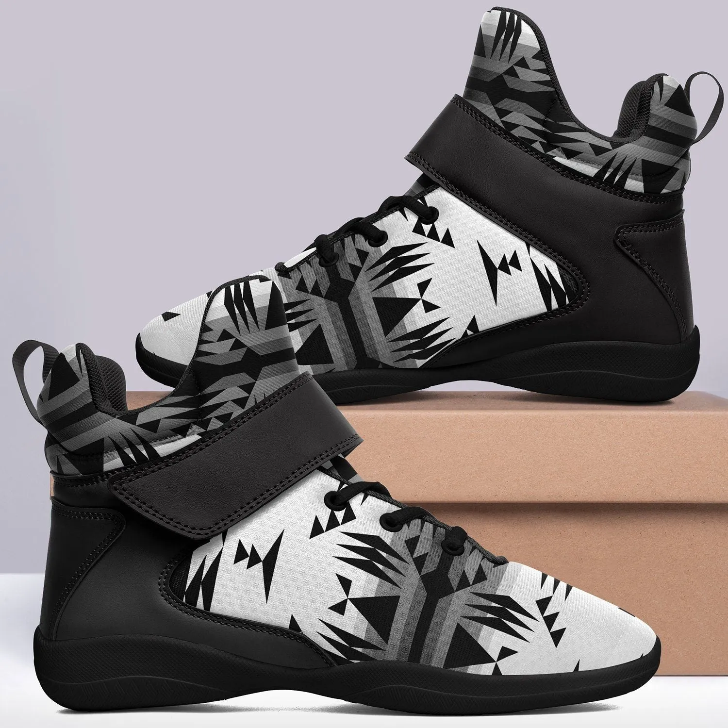 Between the Mountains White and Black Kid's Ipottaa Basketball / Sport High Top Shoes