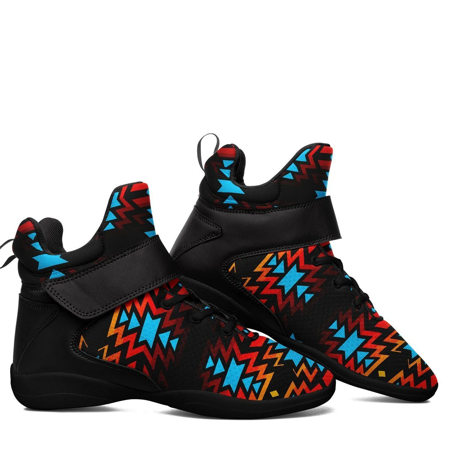 Black Fire and Turquoise Ipottaa Basketball / Sport High Top Shoes - Black Sole