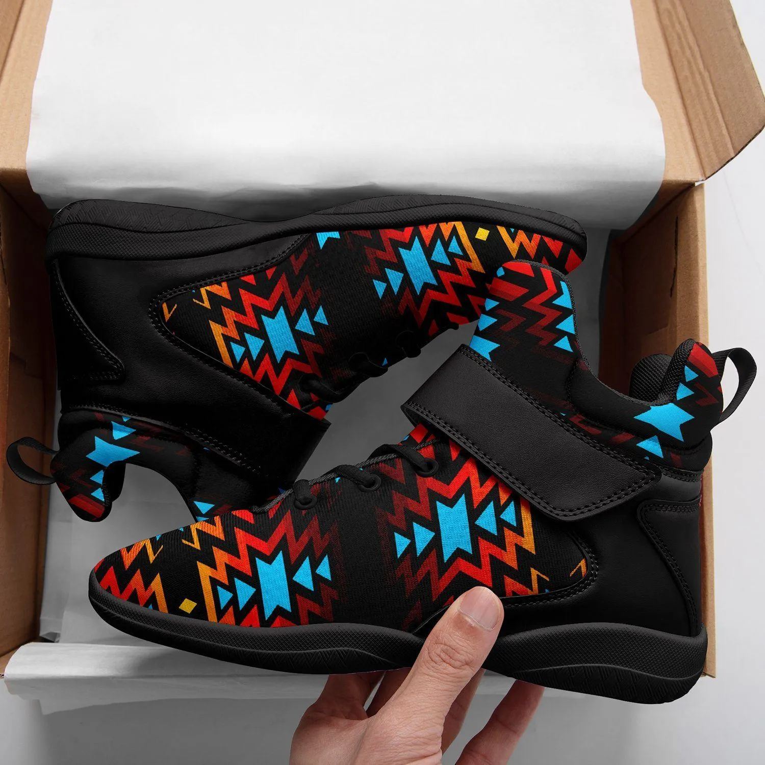 Black Fire and Turquoise Ipottaa Basketball / Sport High Top Shoes - Black Sole