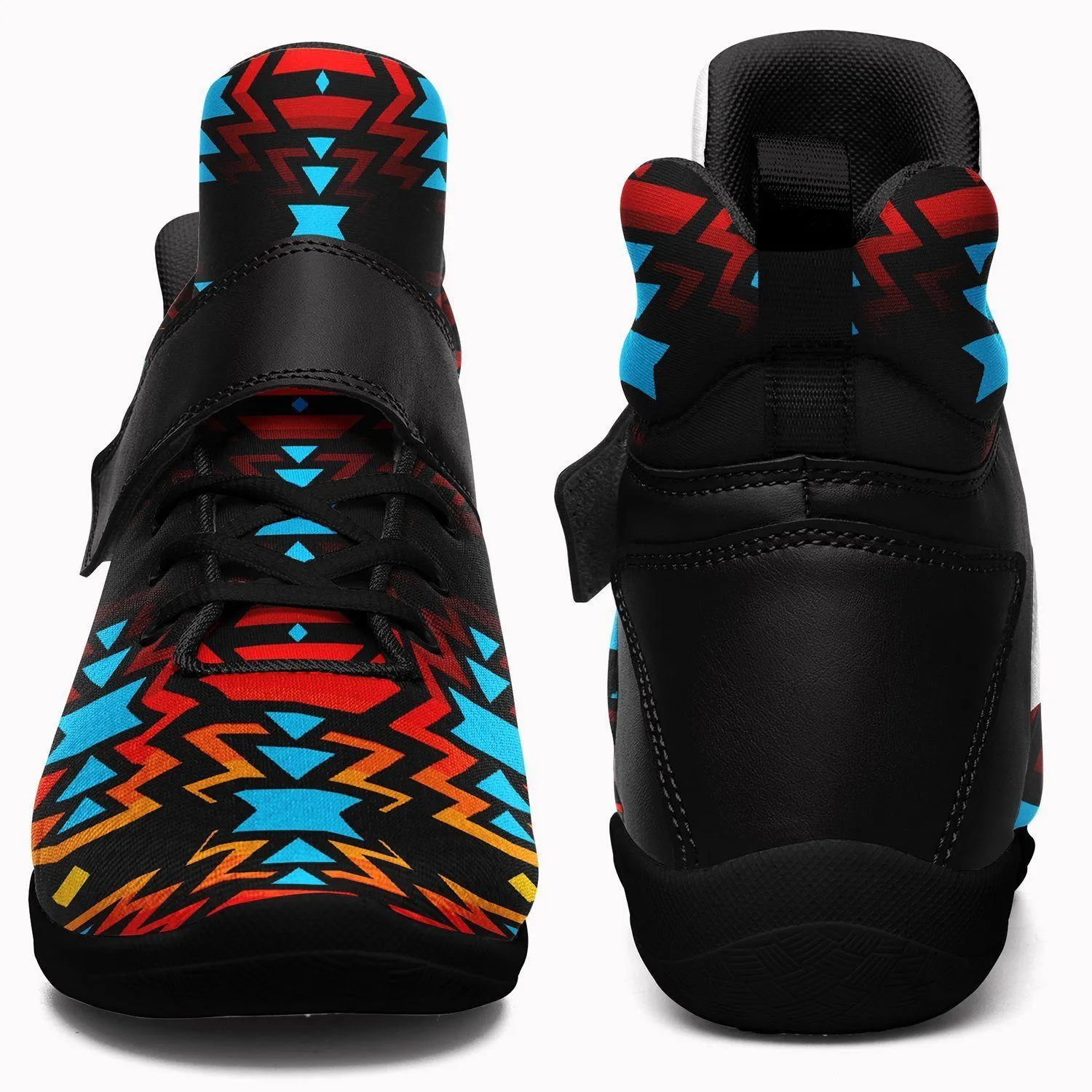 Black Fire and Turquoise Ipottaa Basketball / Sport High Top Shoes - Black Sole