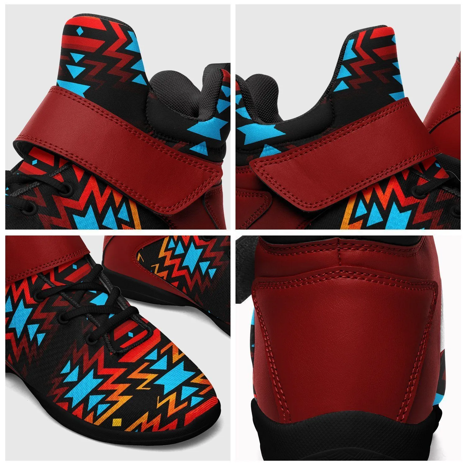 Black Fire and Turquoise Ipottaa Basketball / Sport High Top Shoes - Black Sole