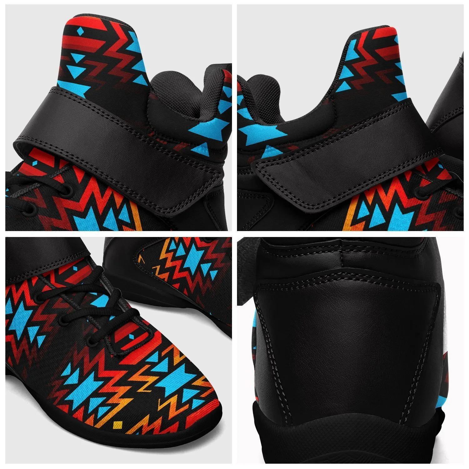 Black Fire and Turquoise Ipottaa Basketball / Sport High Top Shoes - Black Sole