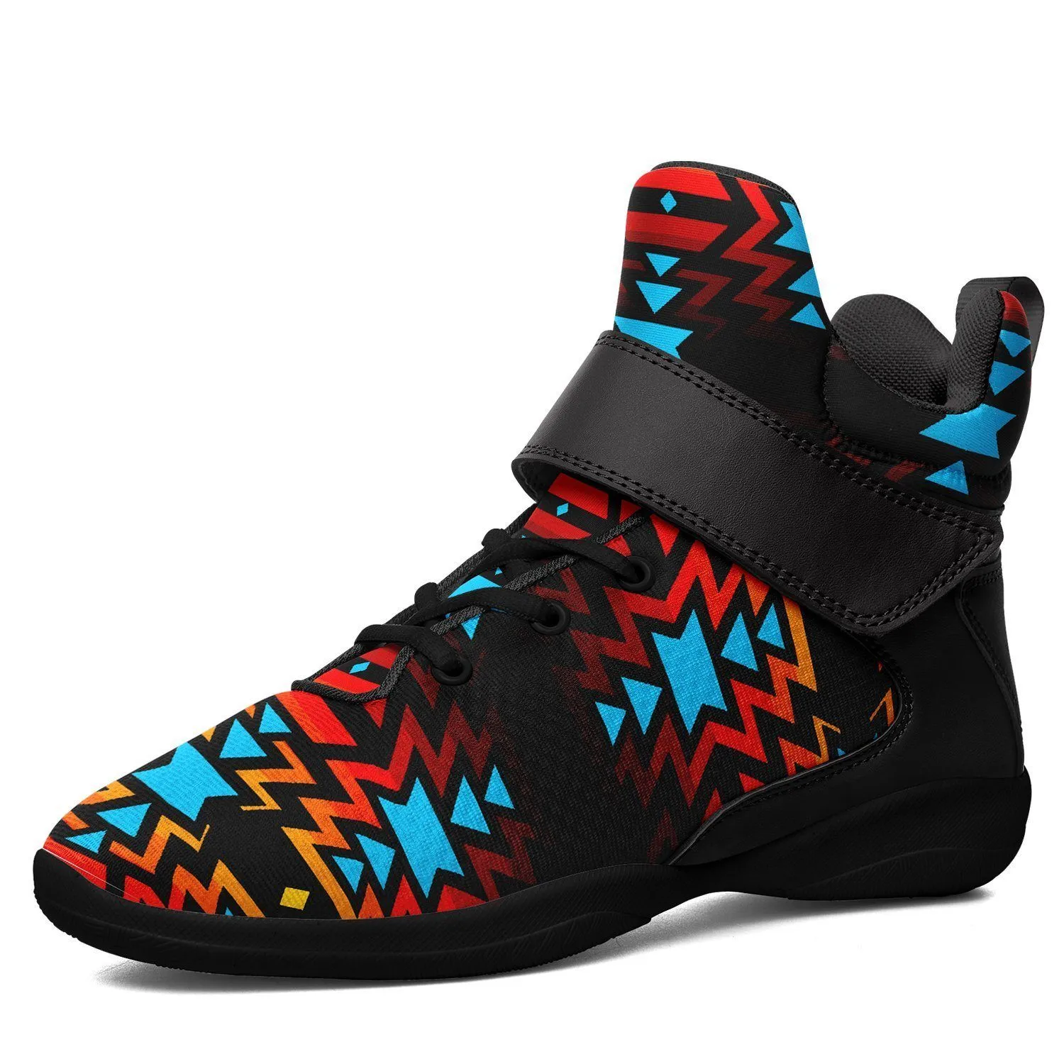 Black Fire and Turquoise Ipottaa Basketball / Sport High Top Shoes - Black Sole