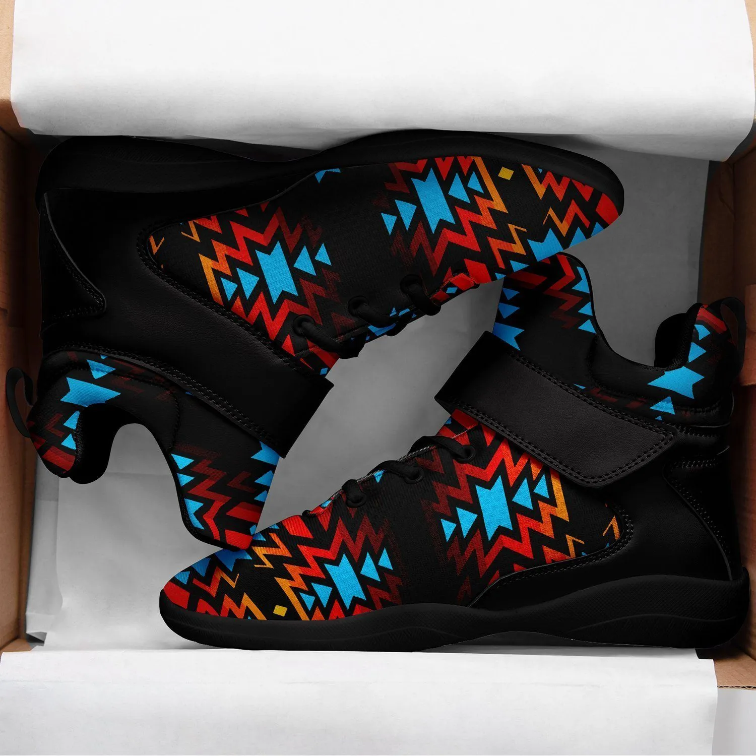 Black Fire and Turquoise Ipottaa Basketball / Sport High Top Shoes - Black Sole